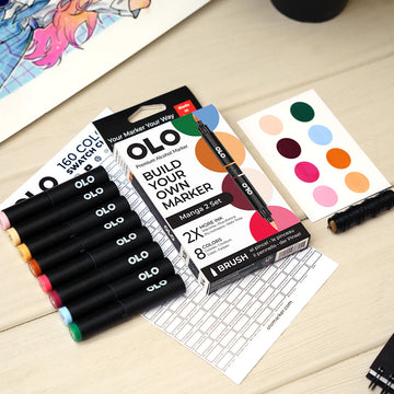 OLO Manga 8pc Brush Set 2 – Professzionális Alkoholos Ecsetfilc Készlet Mangarajzolóknak