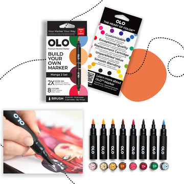 OLO Manga 8pc Brush Set 2 – Professzionális Alkoholos Ecsetfilc Készlet Mangarajzolóknak